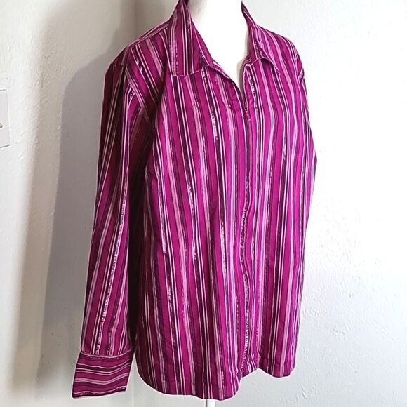 Liz & Me Pinkish Purple Shirt/Jacket with Metallic Stripes Front Zipper, Size 2X - Picture 2 of 9
